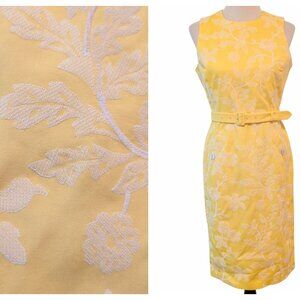 Brooks Brothers Womens Sz 8 Yellow Floral Embroidered Belt Pockets Sheath Dress